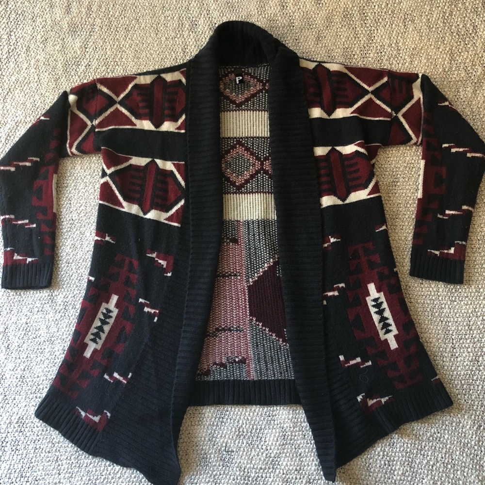 Black, maroon , and cream knit cardigan